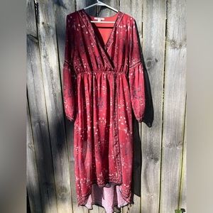 Boho flowy high low cranberry color dress size medium